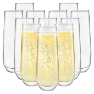 kitchen lux 10oz stemless champagne flutes- set of 12 champagne glasses – elegant highball tumblers - premium clear glass, wine, shots, cocktails, champagne, mimosa for parties – dishwasher safe