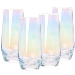 swetwiny colorful highball glasses, 18.5 ounce iridescent glassware set of 4 lead-free crystal glassware for mixed drinks, juice, cocktail, gift package (colorful)