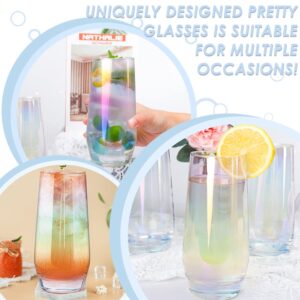 Swetwiny Colorful Highball Glasses, 18.5 Ounce Iridescent Glassware Set of 4 Lead-Free Crystal Glassware for Mixed Drinks, Juice, Cocktail, Gift Package (Colorful)