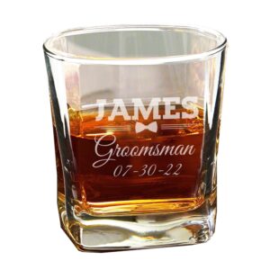 the wedding party store, personalized groomsmen whiskey bourbon scotch glasses - 9 oz - custom etched glass engraved and monogrammed
