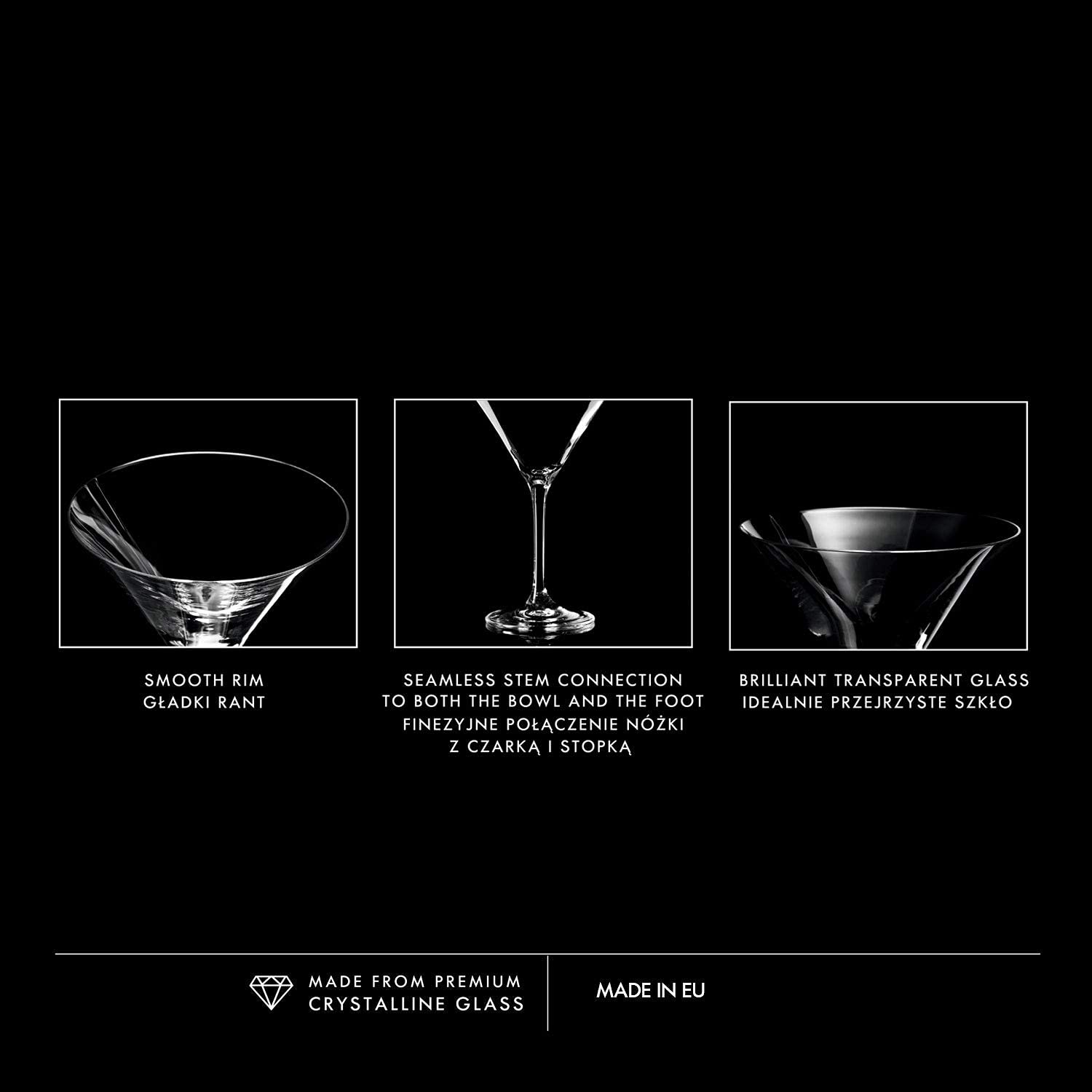 Krosno Martini Cocktail Glasses | Set of 6 | 5.1 oz | Elite Collection | Perfect for Home Restaurants and Parties | Dishwasher Safe | Gift Idea | Made in Europe