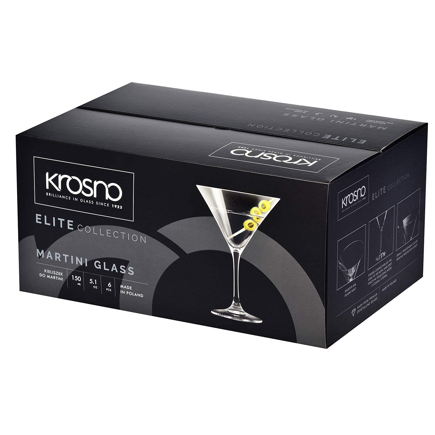 Krosno Martini Cocktail Glasses | Set of 6 | 5.1 oz | Elite Collection | Perfect for Home Restaurants and Parties | Dishwasher Safe | Gift Idea | Made in Europe