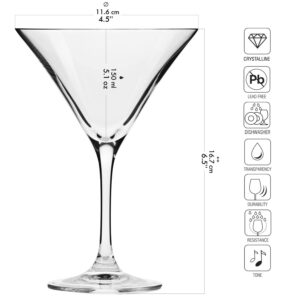 Krosno Martini Cocktail Glasses | Set of 6 | 5.1 oz | Elite Collection | Perfect for Home Restaurants and Parties | Dishwasher Safe | Gift Idea | Made in Europe