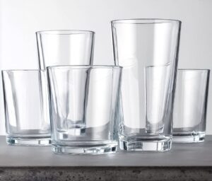 clear drinking glasses set of 16, durable heave base glass cups, 8 highball cocktail glasses, and 8 rock dof whiskey glasses - beer glasses ideal for water, juice, wine, and everyday cocktails
