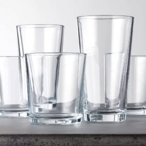 Clear Drinking Glasses Set of 16, Durable Heave Base Glass Cups, 8 Highball Cocktail Glasses, and 8 Rock DOF Whiskey Glasses - Beer Glasses Ideal for Water, Juice, Wine, and Everyday Cocktails