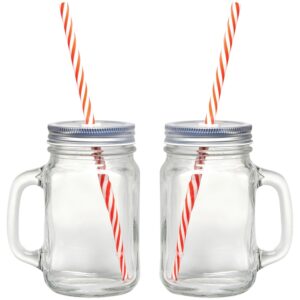 starfrit 2-pack mason jar mugs with reuseable straws, clear