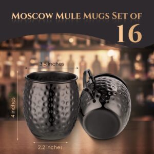 Yinder 16 Packs Moscow Mule Cups with Straws 18 oz Black Mule Mugs Hammered Stainless Steel Mugs Bulk for Drinking Home Drinkware Gifts