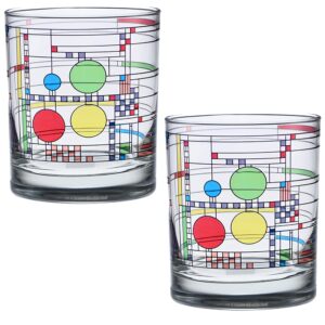 frank lloyd wright dof double old fashioned glass 14-ounce (gift boxed set of 2, coonley playhouse)