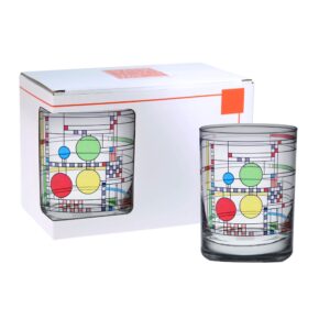 Frank Lloyd Wright DOF Double Old Fashioned Glass 14-Ounce (Gift Boxed Set of 2, Coonley Playhouse)