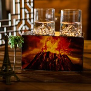 HCYCFY Old Fashioned Whiskey Glasses Set of 2 with Slate Coasters，8.5 oz Mountain Crystal Glass for Drinking Bourbon,Cognac， Scotch, Cocktails, Gift For Men, Dad, Husband, Boyfriend