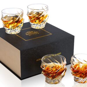 KANARS Whiskey Glasses for Men, 9 Oz Crystal Bourbon Glass Set of 4, Old Fashioned Rocks Barware for Scotch Cognac Vodka Cocktail Rum, Whisky Gifts Set