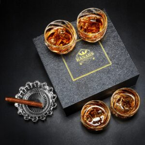 KANARS Whiskey Glasses for Men, 9 Oz Crystal Bourbon Glass Set of 4, Old Fashioned Rocks Barware for Scotch Cognac Vodka Cocktail Rum, Whisky Gifts Set
