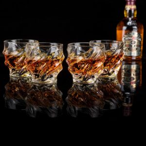 KANARS Whiskey Glasses for Men, 9 Oz Crystal Bourbon Glass Set of 4, Old Fashioned Rocks Barware for Scotch Cognac Vodka Cocktail Rum, Whisky Gifts Set