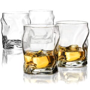 bormioli rocco set of 4 sorgente dof whiskey glass 14¼-ounce crystal-clear cocktail glasses barware, for bourbon, scotch, water, juice, drinking glasses set, made in italy.