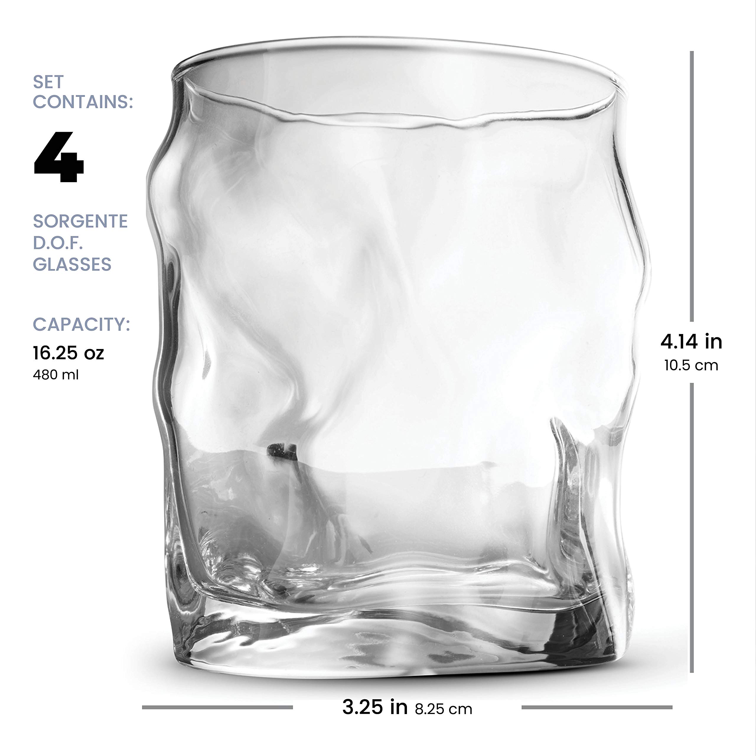 Bormioli Rocco Set Of 4 Sorgente DOF Whiskey Glass 14¼-Ounce Crystal-clear Cocktail Glasses Barware, For Bourbon, Scotch, Water, Juice, Drinking Glasses Set, Made In Italy.