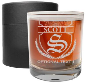 personalized etched 11oz whiskey glass - custom engraved bourbon customized gifts for men, dad scotch drinking birthday glasses, groomsmen gifts, liquor cocktail rocks old fashioned, scott monogram