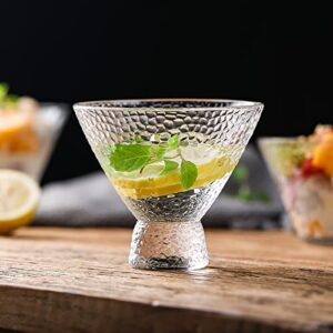 Frcctre 6 Pack Stemless Martini Glasses, 8 Oz Vintage Shrimp Cocktail Glasses with Heavy Base, Glass Dessert Bowls Ice Cream Bowl for Martini, Cocktail, Margarita, Dessert, Ice Cream