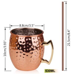Set of 4 Copper Hammered Moscow Mule Mugs Drinking Cup with 4 Copper Straws, Great Dining Entertaining Bar Gift Set