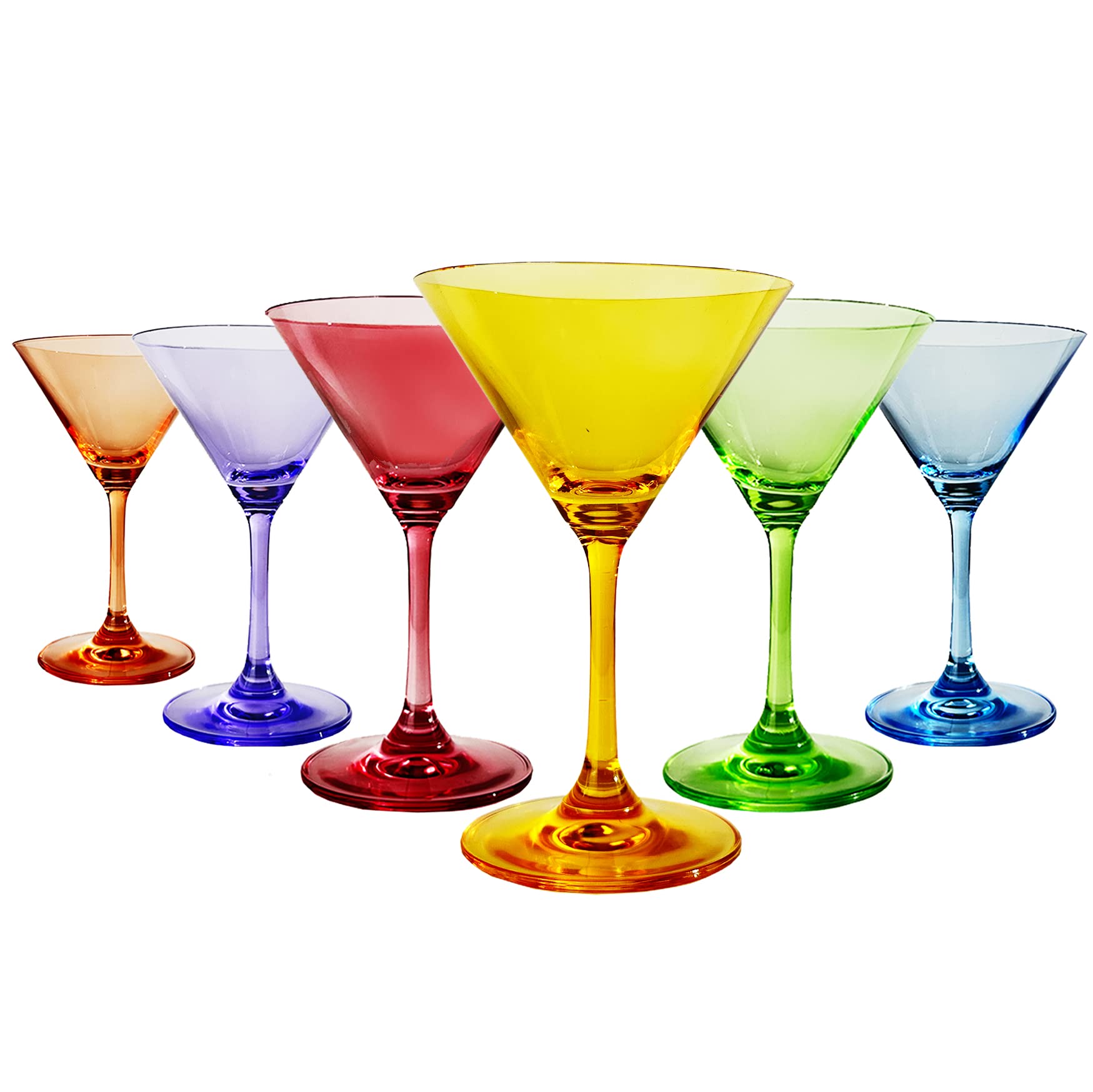 The Wine Savant Martini Glasses Set of 6, 8oz, Crystal Luxury Martini Glass - Elegant Colors, Hand-Blown, Art Deco Cocktail Colored Coupes For Manhattan, Cosmopolitan, Sidecar, Stemmed Goblets