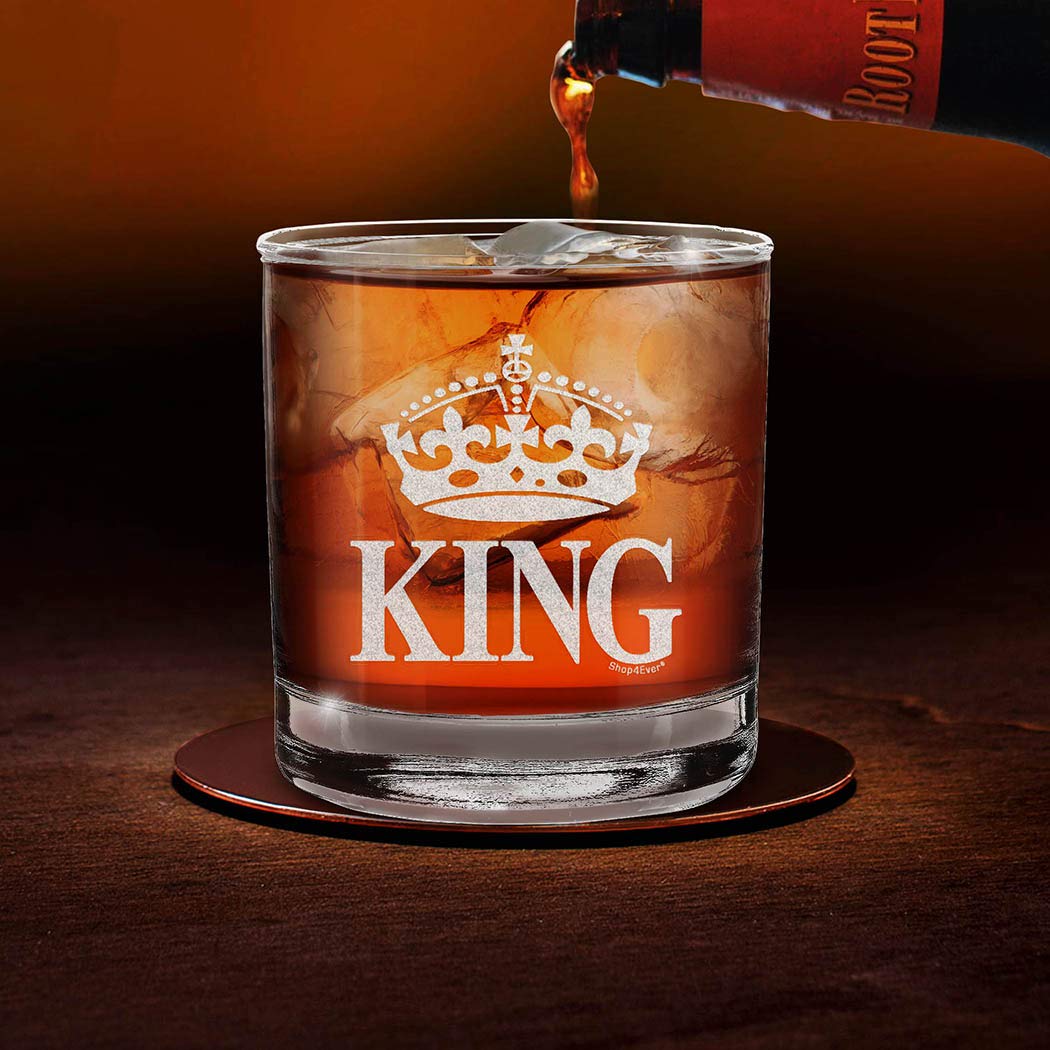 shop4ever® Crown King Engraved Whiskey Glass For Husband Boyfriend Dad