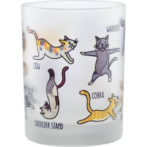 Culver Everyday Decorated Frosted Double Old Fashioned Tumbler Glasses, 13.5-Ounce, Gift Boxed Set of 2 (Kitty Yoga Cats)