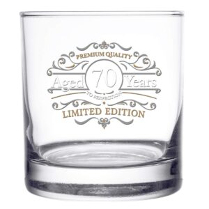 Vintage Edition Birthday Whiskey Scotch Glass (70th Anniversary) 11 oz- Vintage Happy Birthday Old Fashioned Whiskey Glasses for 70 Year Old- Classic Lowball Rocks Glass- Birthday, Reunion Gift