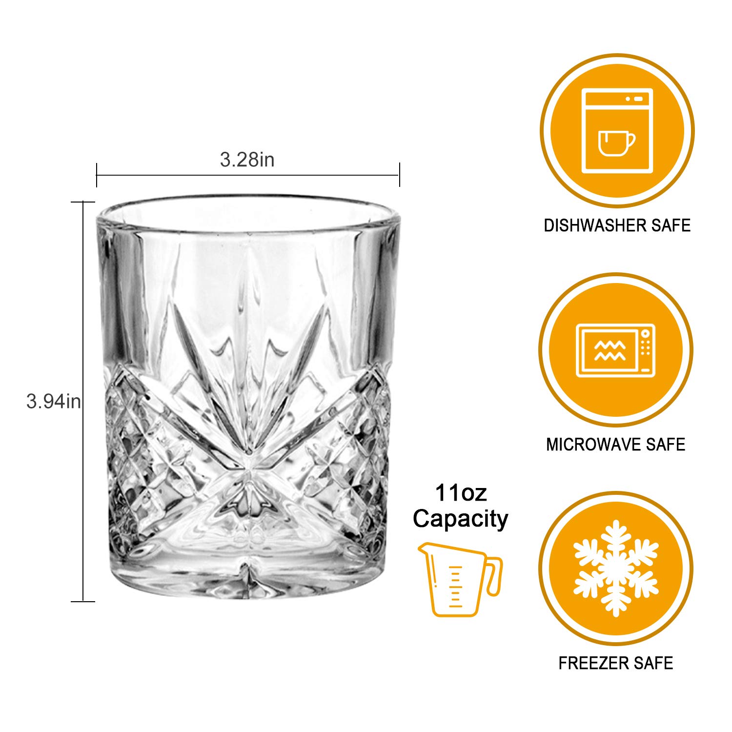 Rocks Glasses 11 oz,Snifters Round Clear Drinking Glass,Whisky Glasses,Old Fashioned Cocktails Glasses Bourbon Glasses for Restaurants,Bars,Parties,Water Cups Vodka Cups Liqueur Spirits Glasses 8 Pack