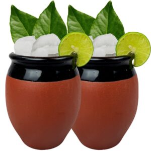 cantaritos de barro mexicanos jarritos set of two glazed 13.5 oz clay cups tequila gifts margarita glasses fiesta taco tuesday fun colors 5 de mayo