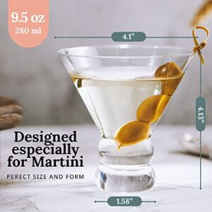 Martini Glasses Set of 4 (9.5 oz) – Cocktail Glasses for Any Drink – Elegant Cocktail Glasses for Hosting Parties – Hand-Blown Crystal Martini Glasses – Give a Fancy Martini Set Gift