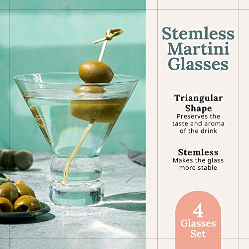 Martini Glasses Set of 4 (9.5 oz) – Cocktail Glasses for Any Drink – Elegant Cocktail Glasses for Hosting Parties – Hand-Blown Crystal Martini Glasses – Give a Fancy Martini Set Gift