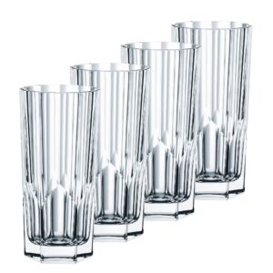 nachtmann aspen collection highball glasses, set of 4, long drink glass, 11- ounce tall drinking glassware, for mix drinks and cocktails, made of crystal glass, clear, dishwasher safe