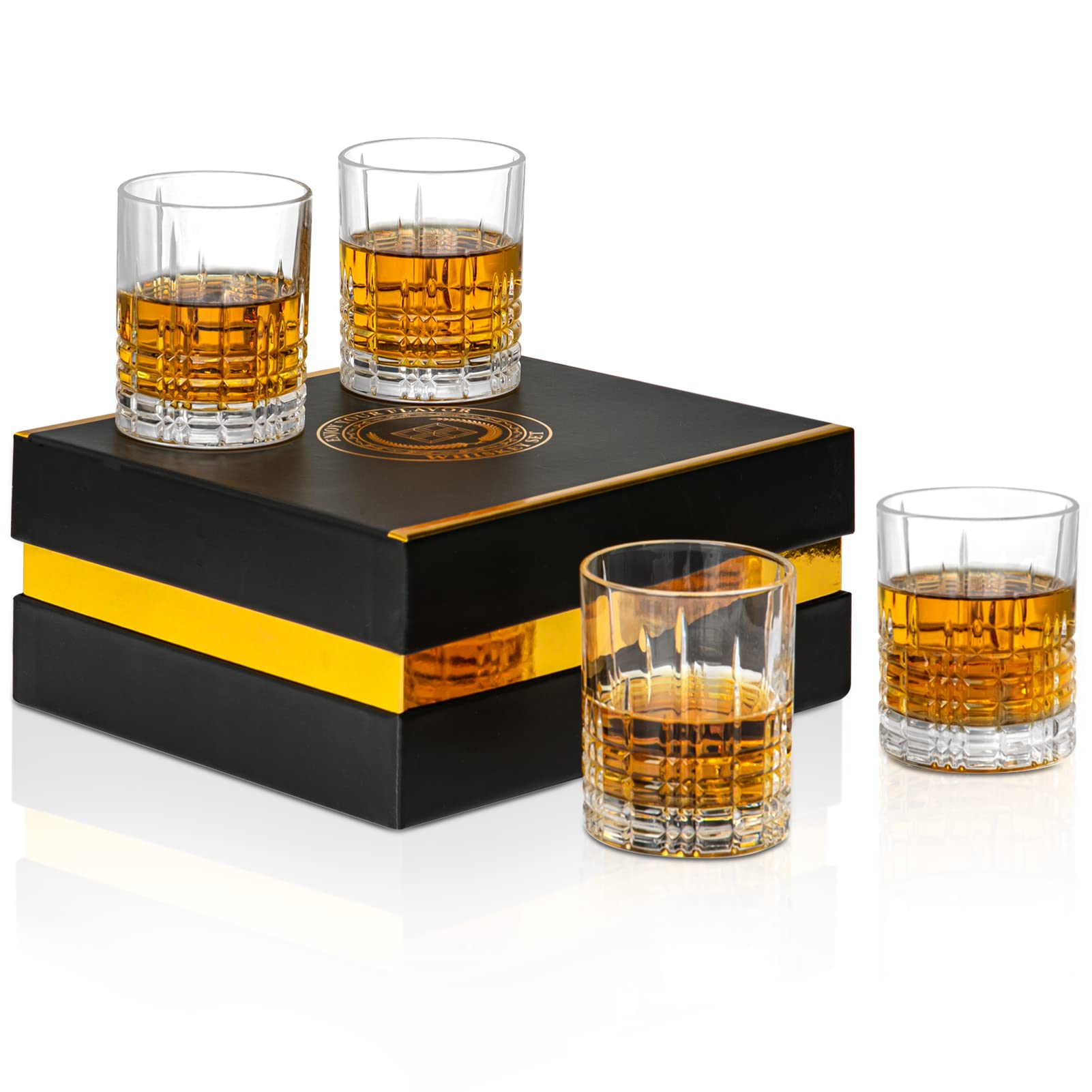 Cibeat Whiskey Glasses, Set of 4, Old Fashioned Crystal Rocks Glasses, 10 Oz Barware For Cocktails, Bourbon, Scotch Whiskey, Cognac Drinks, with Luxury Box