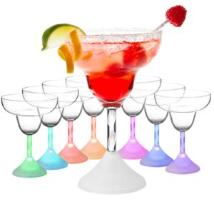 8 packs led flashing martini cocktail glasses 6 oz plastic martini glasses reusable led martini glasses light up margarita cups 7 colors changing for party pool beach bar supplies (margarita cup)