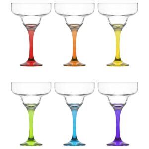 lav margarita glasses set of 6 - margarita cocktail glasses 10.25 oz - multi colored and clear stems set of 6 - classic cocktail drinking glasses for frozen drinks