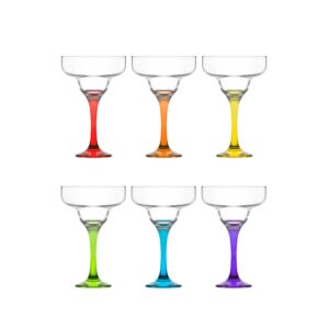 lav Margarita Glasses Set of 6 - Margarita Cocktail Glasses 10.25 oz - Multi Colored and Clear Stems Set of 6 - Classic Cocktail Drinking Glasses for Frozen Drinks
