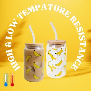 BANANA POP-ART CUP, TUMBLER, ICED COFFEE CUP, BAMBOO LID, GLASS STRAW, 12 OZ DRINKING GLASS, BEER CAN SHAPED GLASS, MASON JAR, BANANA GIFT, BANANA ACCESSORIES, BANANA CUP, ICED TEA, LEMONADE CUP