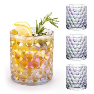 acassa, gin and tonic glassware, iridescent drinking glasses, romantic water glasses, bubble design drinking glasses, hobnail drinking glasses, wine, cocktail, lowball, bourbon, whisky, scotch glasses
