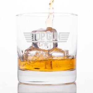 top gun movie etched whiskey glass - officially licensed, premium quality, handcrafted glassware, 11 oz. rocks glass - perfect collectible gift for movie enthusiasts, birthdays & special occasions