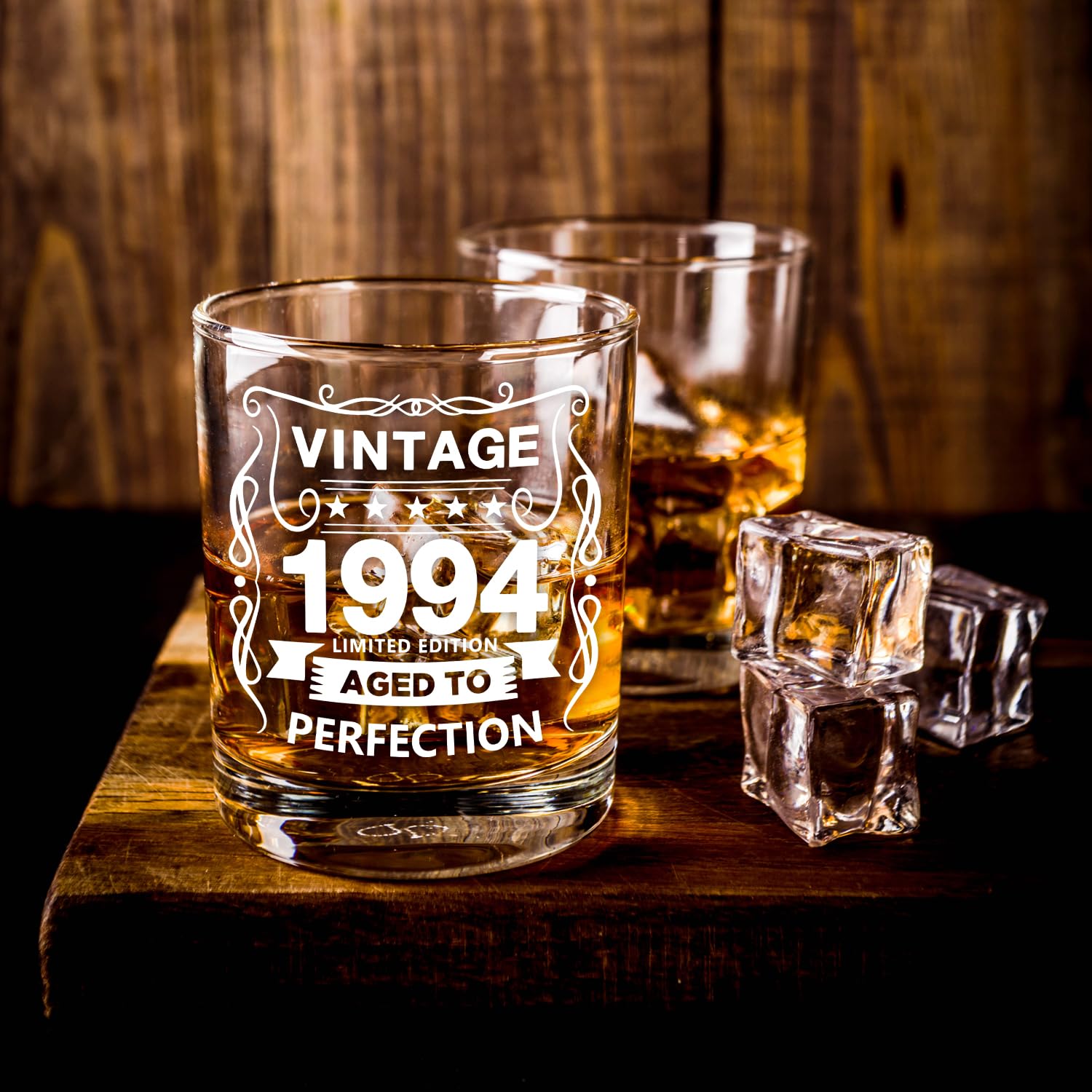 Old Fashioned Glasses-1994-Vintage 1994 Old Time Information 10.25oz Whiskey Rocks Glass -30th Birthday Aged to Perfection - 30 Years Old Gifts Bourbon Scotch Lowball Old Fashioned-1PCS
