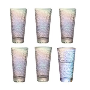 homee highball glasses set of 6-14 oz tall drinking glasses - colorful heavy base tall glass cups - mojito, bourbon, iced tea, water, soda, juice, tequila, cocktail, glassware sets