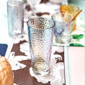 HOMEE Highball Glasses Set of 6-14 oz Tall Drinking Glasses - Colorful Heavy Base Tall Glass Cups - Mojito, Bourbon, Iced Tea, Water, Soda, Juice, Tequila, Cocktail, Glassware Sets