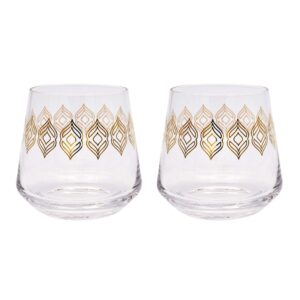 alchemade set of 2 whiskey glasses with metallic design - 16 oz lowball for cocktails, old fashioned, manhattan, bourbon, or scotch - stemless wine glass or use for any beverage of choice