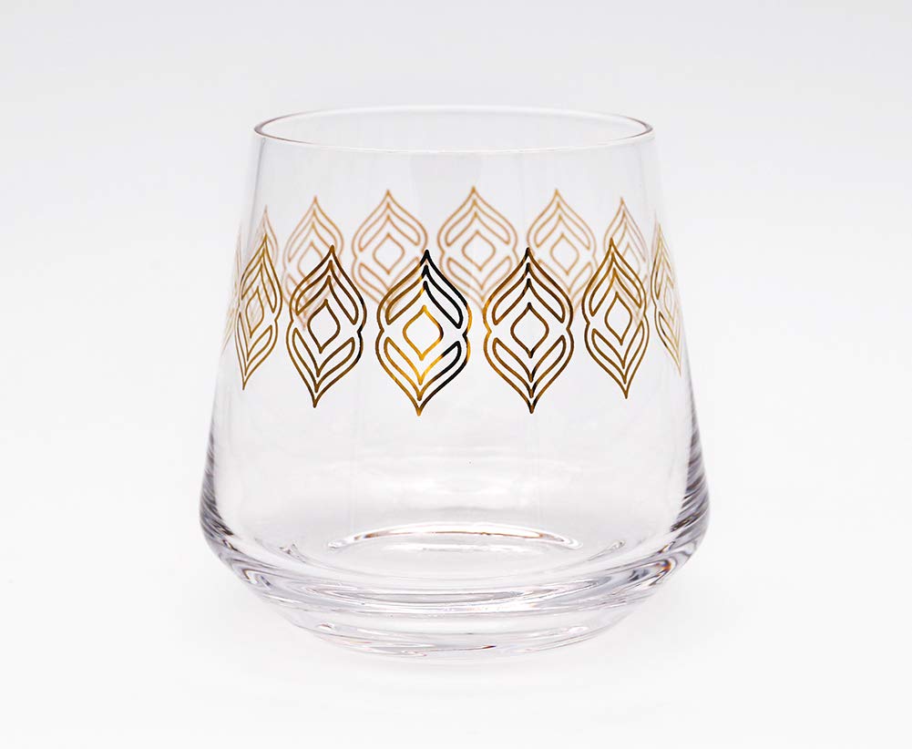 Alchemade Set Of 2 Whiskey Glasses With Metallic Design - 16 Oz Lowball For Cocktails, Old Fashioned, Manhattan, Bourbon, Or Scotch - Stemless Wine Glass Or Use For Any Beverage Of Choice