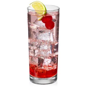 Obsidian Glassware Collins Glasses 14 Ounces - Seltzer Highball double Cocktail Glass Set of 4, Tall Skinny Strait Up Glasses.