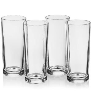 Obsidian Glassware Collins Glasses 14 Ounces - Seltzer Highball double Cocktail Glass Set of 4, Tall Skinny Strait Up Glasses.