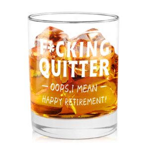 quitter, i mean happy retirement funny whiskey glass gag gifts for men, cute retirement gifts for men, coworker, grandma, grandpa, dad, uncle, employee, whiskey bourbon old fashioned glass, 11oz