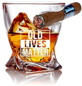 bezrat old lives matter whiskey scotch glass 12 oz - father day or retirement gag gifts - senior citizens whiskey glasses funny personalized birthday gift for dad, grandpa from daughter, son, kids