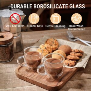 ZONEYILA Double Wall Glass Coffee Mugs Set of 4-6 OZ Insulated Coffee Cups - Clear Glass Drinkware with Handle for Double Espresso, Cappuccino, Latte, Hot/Cold Beverages