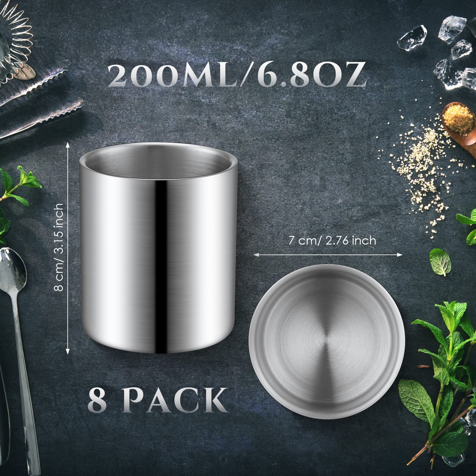 8 Pieces Stainless Steel Whiskey Glass Whiskey Glass Bulk 6.8 oz Insulated Metal Cups Double Wall Tumbler Whiskey Gifts for Men Husband Father Whiskey Lover