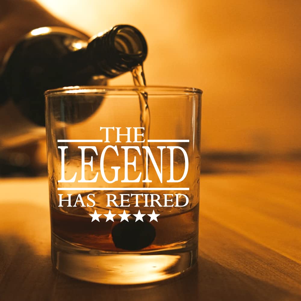 AGMdesign, Funny The Legend Has Retired Whiskey Glasses, Retirement Gifts For Men Women Coworker Boss, Funny Retirement Gag Gift Idea, 2021 Happy Retirement Party Decorations Favors